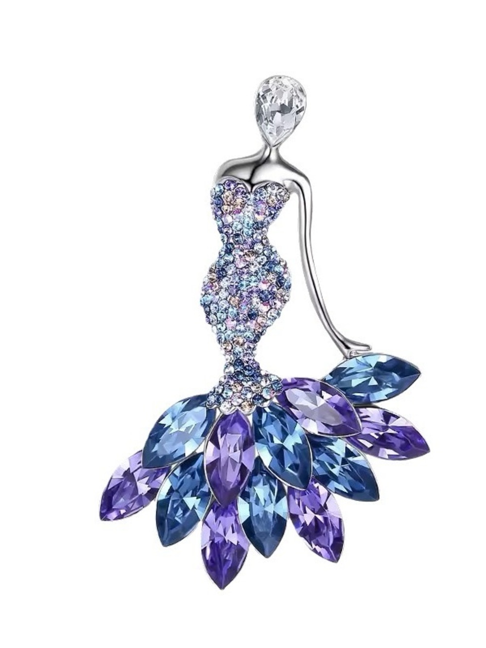 Elegant Lady Brooch Purple Blue Crystal Rhinestone Woman Fashion Jewellery